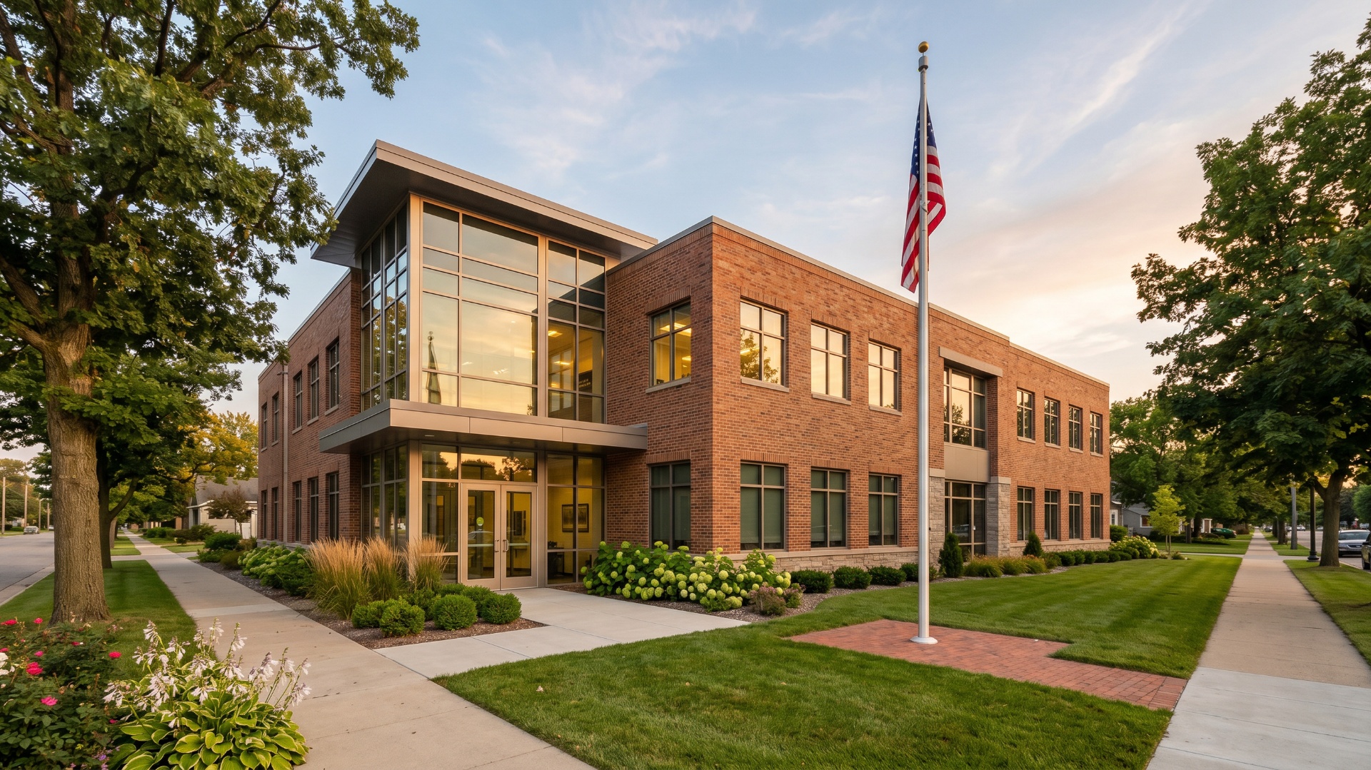 The Phantom Technology Solutions headquarters in Rolling Prairie, Indiana — a two-story brick office building serving businesses across Indiana and Michigan since 2010.