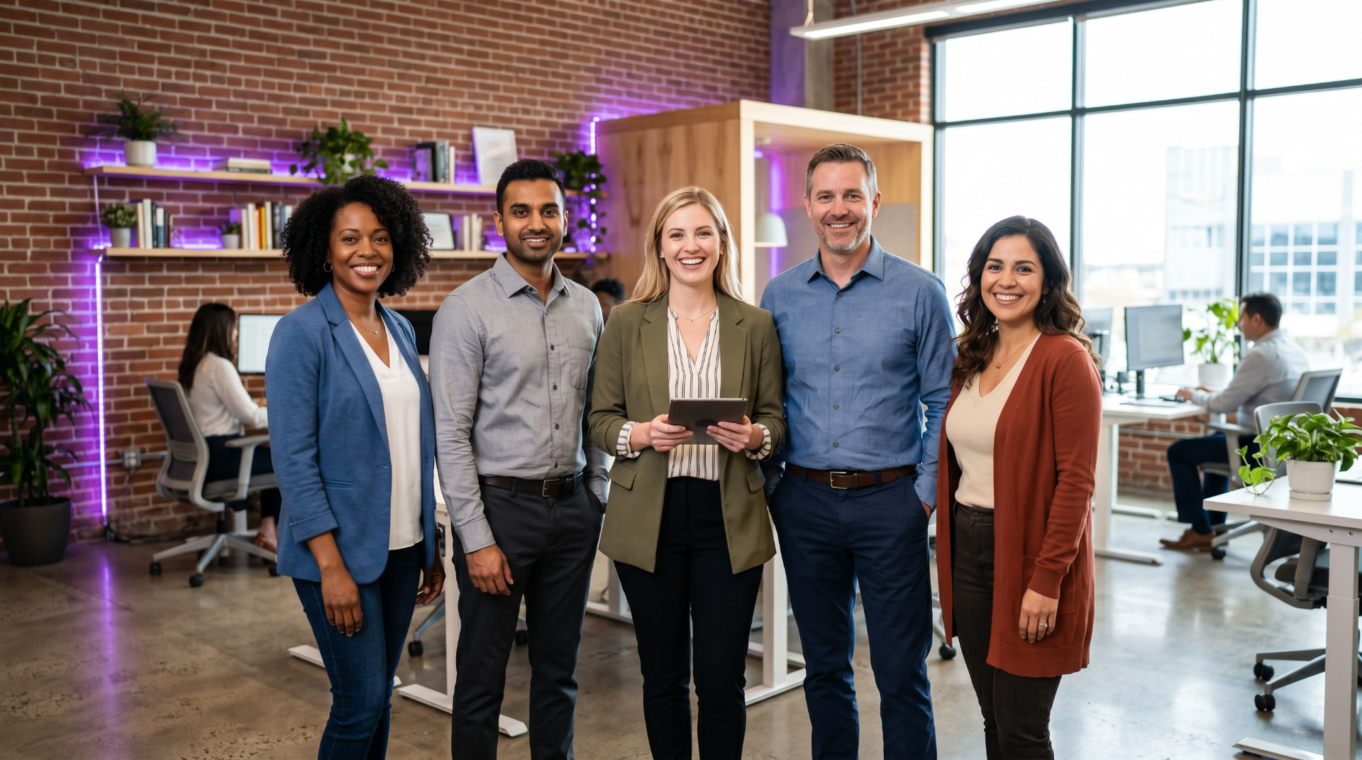 The PhantomTS team smiling together in the Rolling Prairie, Indiana office — collaborative culture for prospective employees.