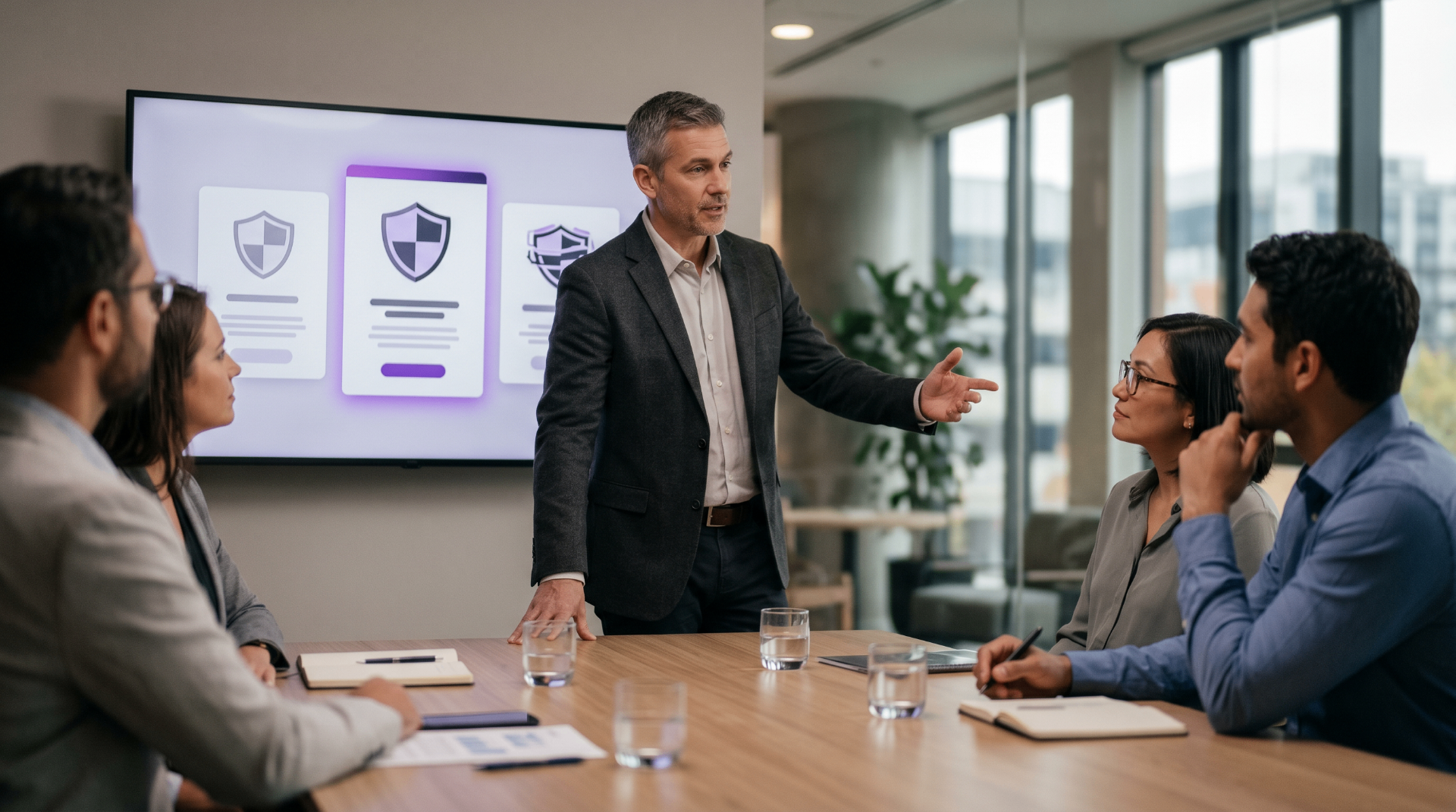 PhantomTS advisor walking a leadership team through Guardian tier comparisons in a boardroom