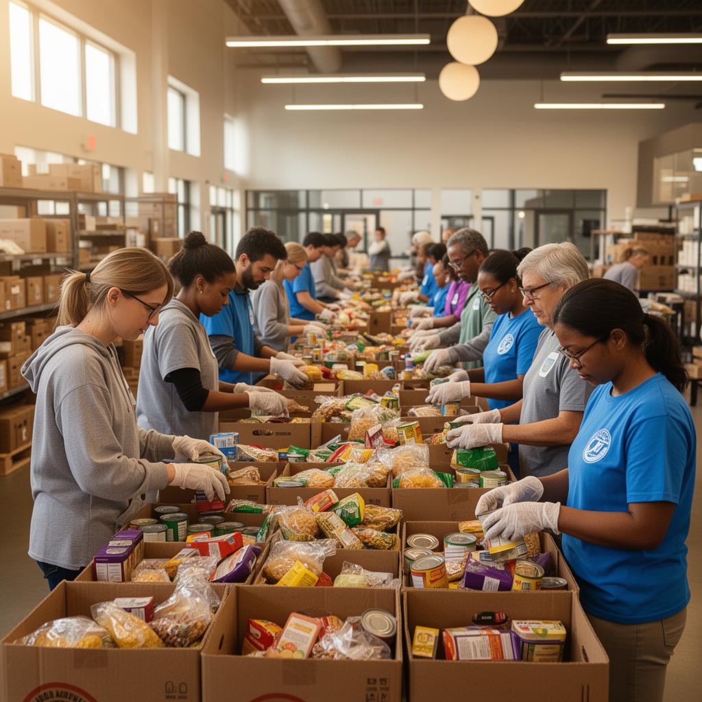 Nonprofit team volunteers collaborating in community center
